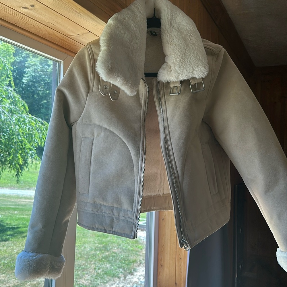 Divided super warm and soft, biker style cream jacket